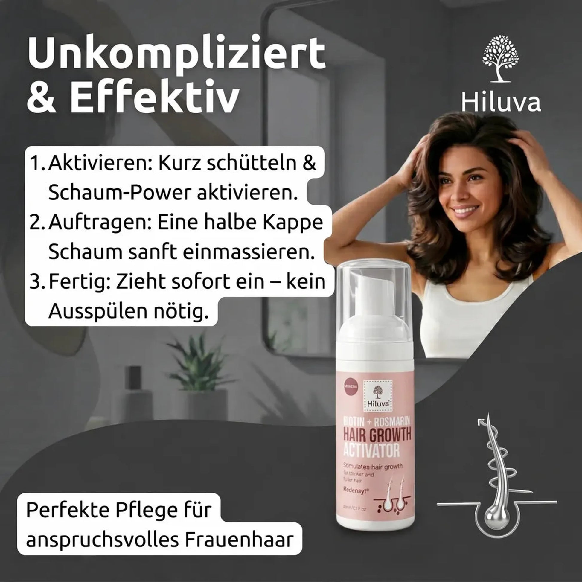 Biotin + Rosmarin WOMEN-Haarwuchs Aktivator Schaum-Hiluva